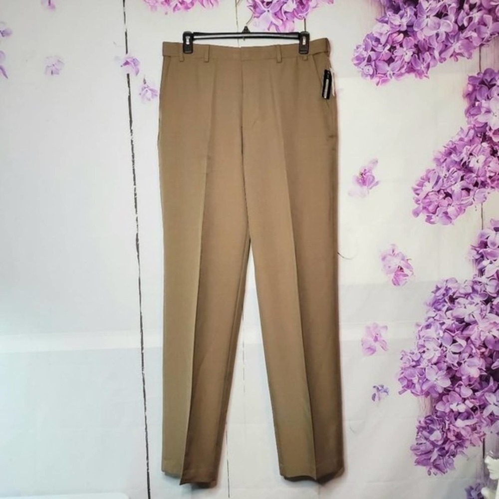 *SOLD* Van Heusen Tan No-Iron Extender Flat-Front Dress Pants 36x36 - Picture 2 of 13